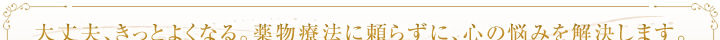 大丈夫、きっとよくなる。薬物療法に頼らずに、心の悩みを解決します。